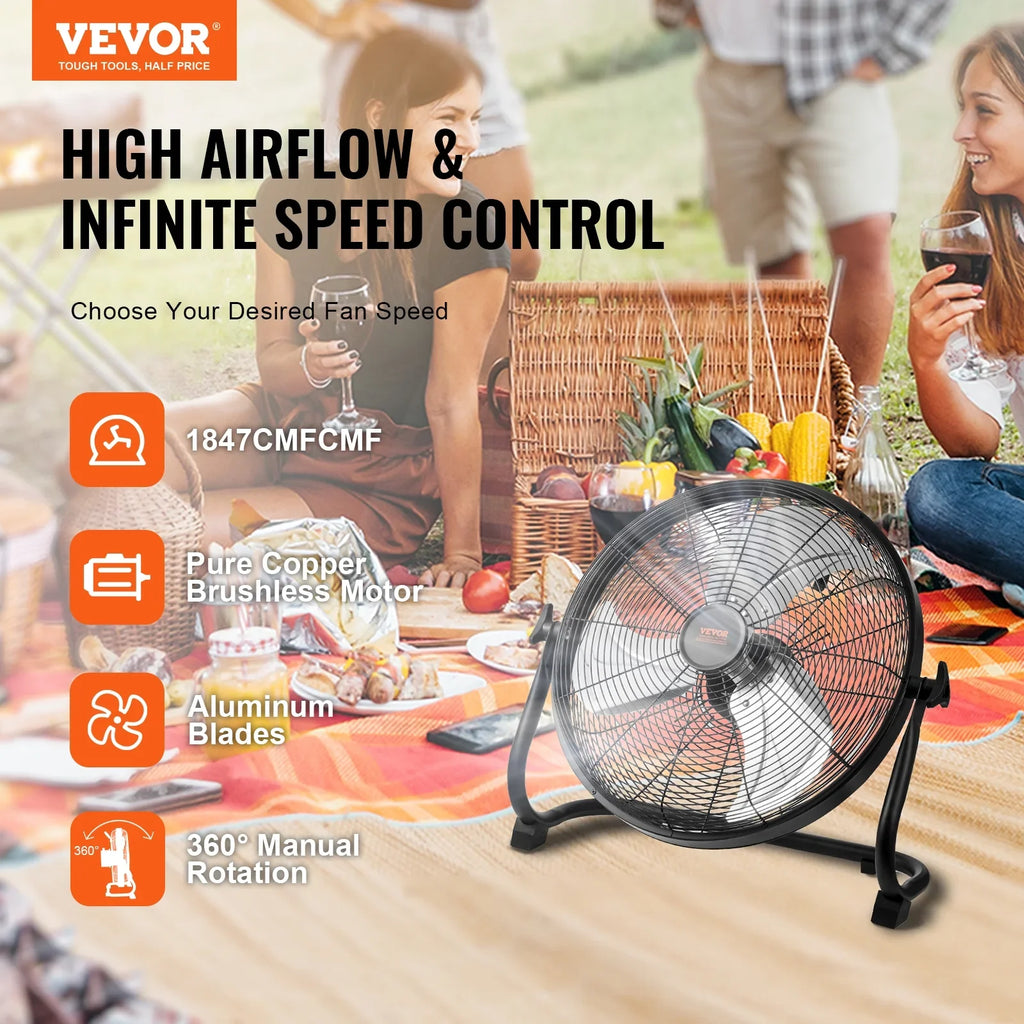 16-inch Cordless Fan Heavy Duty Metal Fans Variable Speed 360 Degree Tilt
