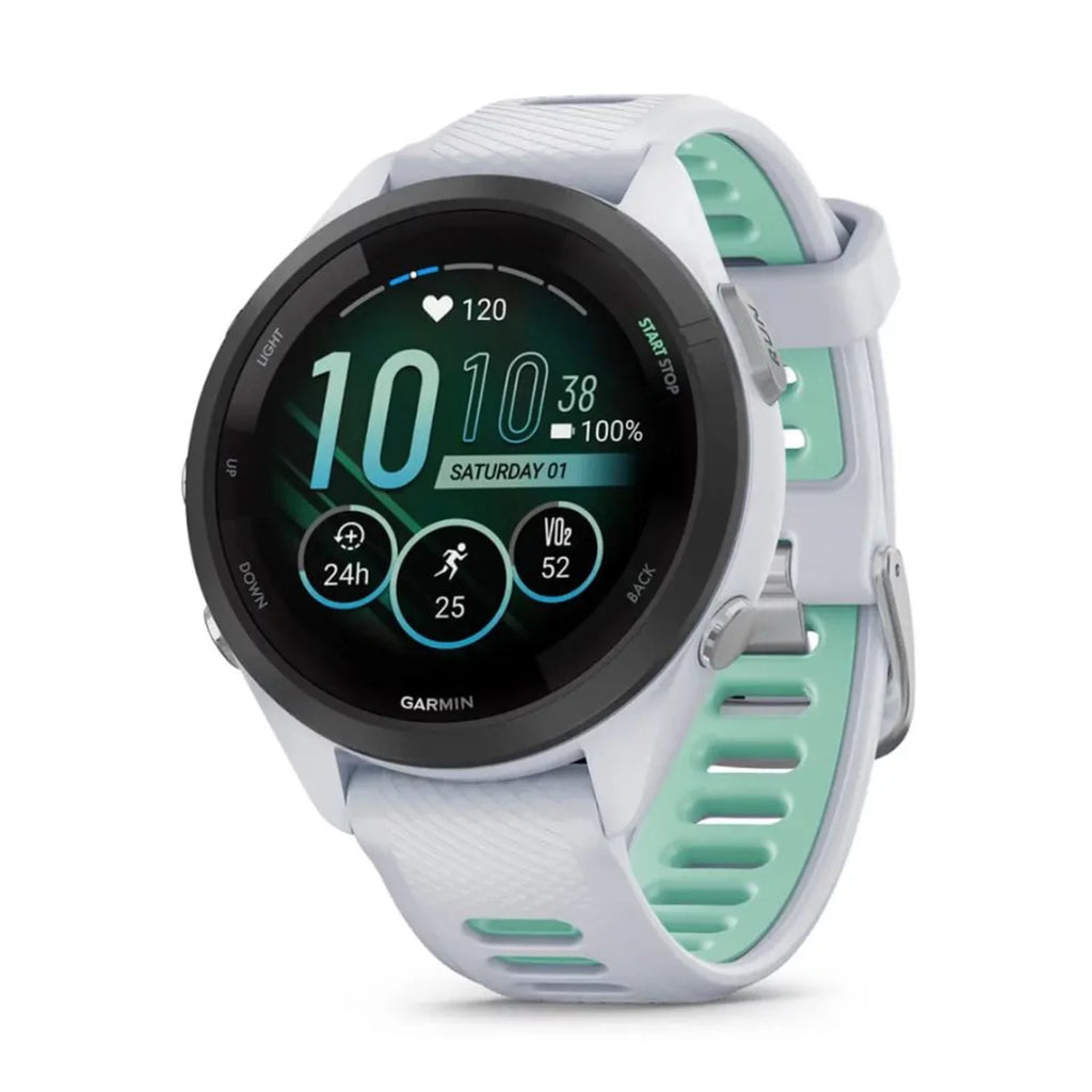 Garmin Forerunner 265S Smartwatch (White) Bundle with USB-C Charging Cable and Adapter; 6Ave Cleaning Kit; and Extended Protection