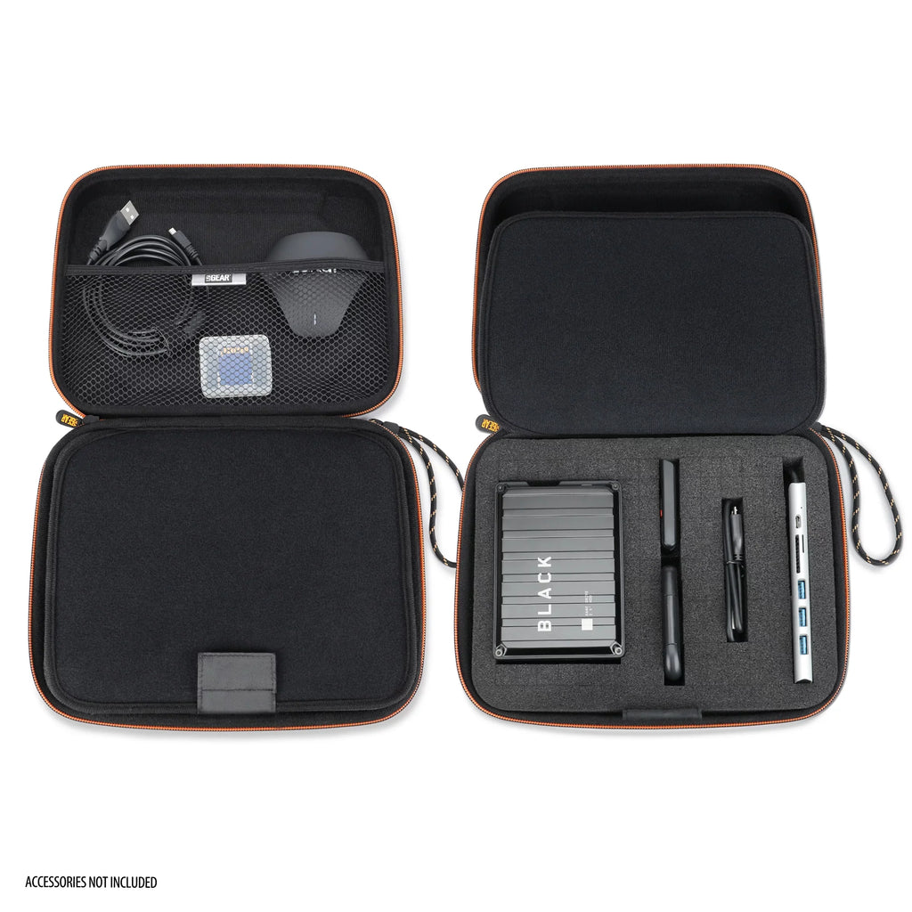 USA GEAR External Hard Drive Case; EVA Foam Hard Shell; Customizable Foam Interior - Black