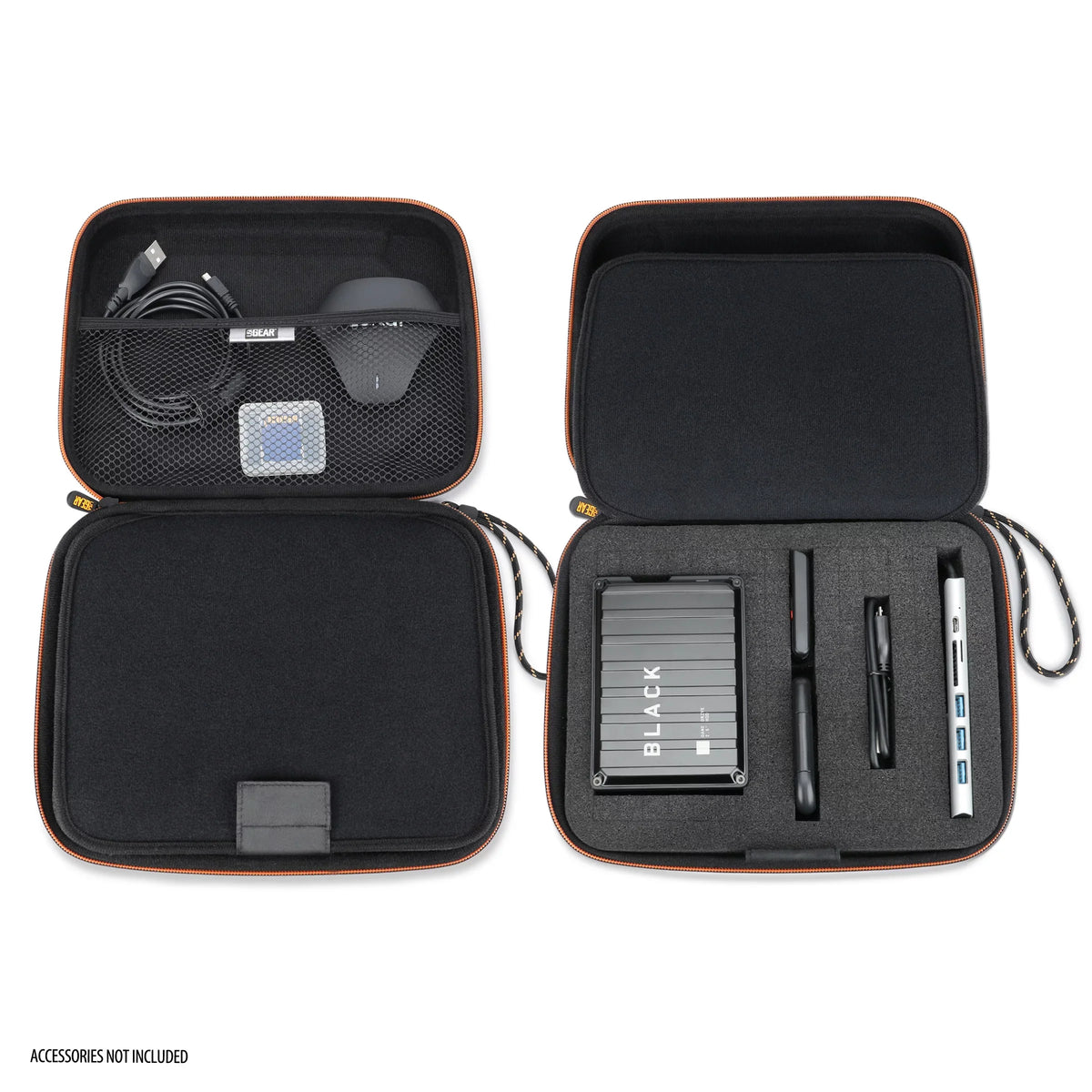USA GEAR External Hard Drive Case; EVA Foam Hard Shell; Customizable Foam Interior - Black