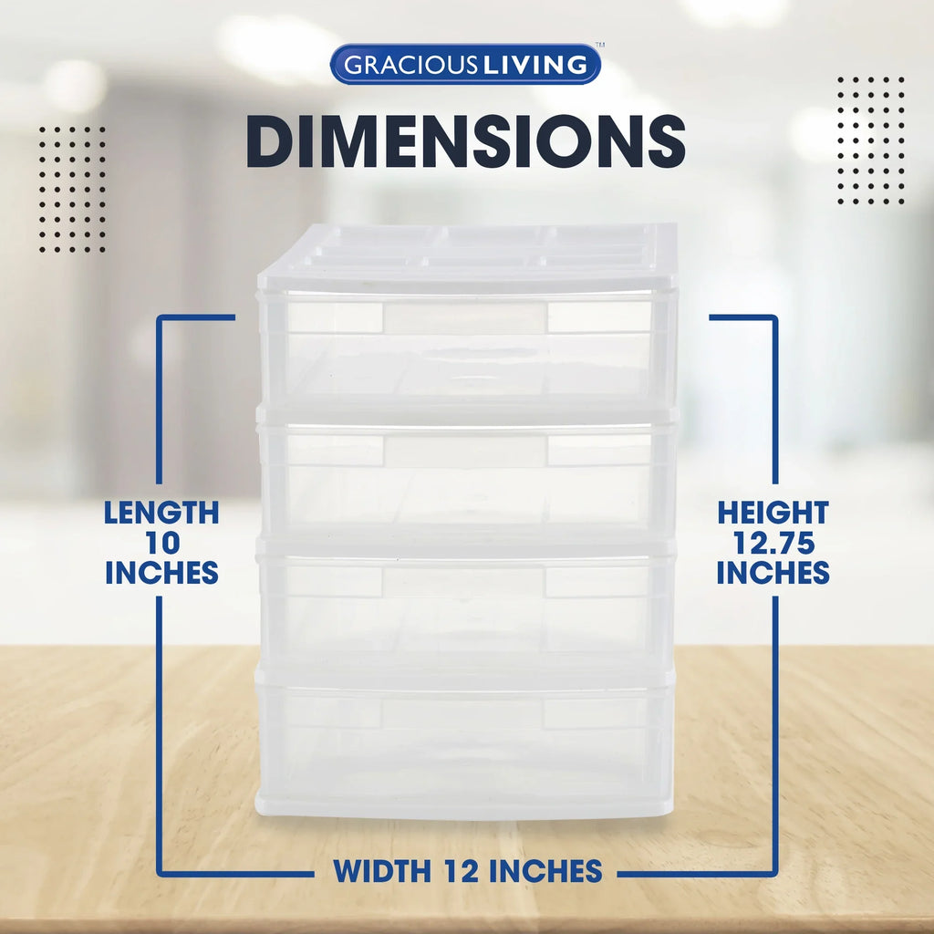 Gracious Living 4 Drawer Desktop Storage w/ Organizer Lid; White (4 Pack)