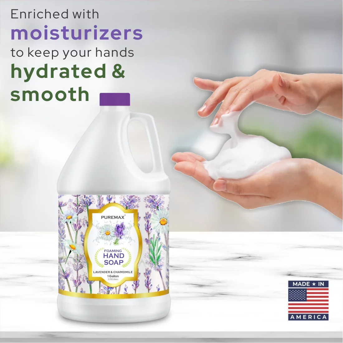 Puremax Foaming Hand Soap Lavender Refills with Essential Oils | Gentle; Moisturizing 128 fl oz