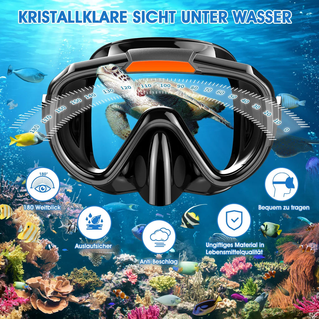 Snorkeling Gear for Adults Men Women;4 in 1 Snorkel Set with Panoramic View Diving Mask Anti-Fog Anti-Leak;Dry Top Snorkel;Fins and Travel Bag for Swimming;Snorkeling and Travel Diving