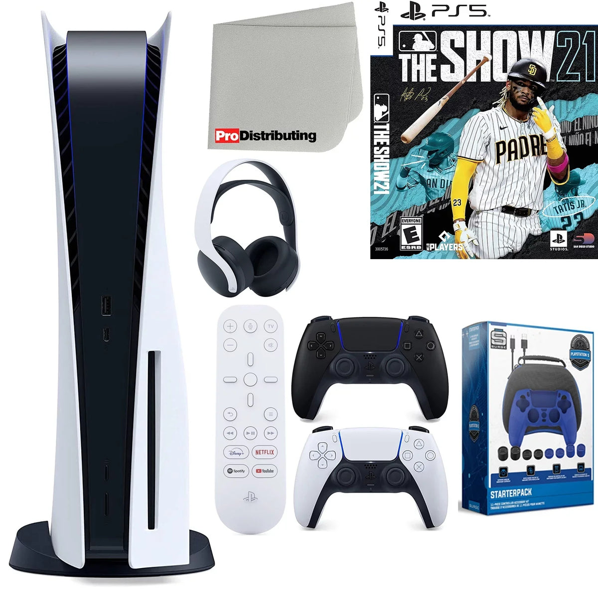 Sony Playstation 5 Disc Version (Sony PS5 Disc) with Midnight Black Extra Controller; Headset; Media Remote; MLB The Show 21; Accessory Starter Kit and Microfiber Cleaning Cloth Bundle