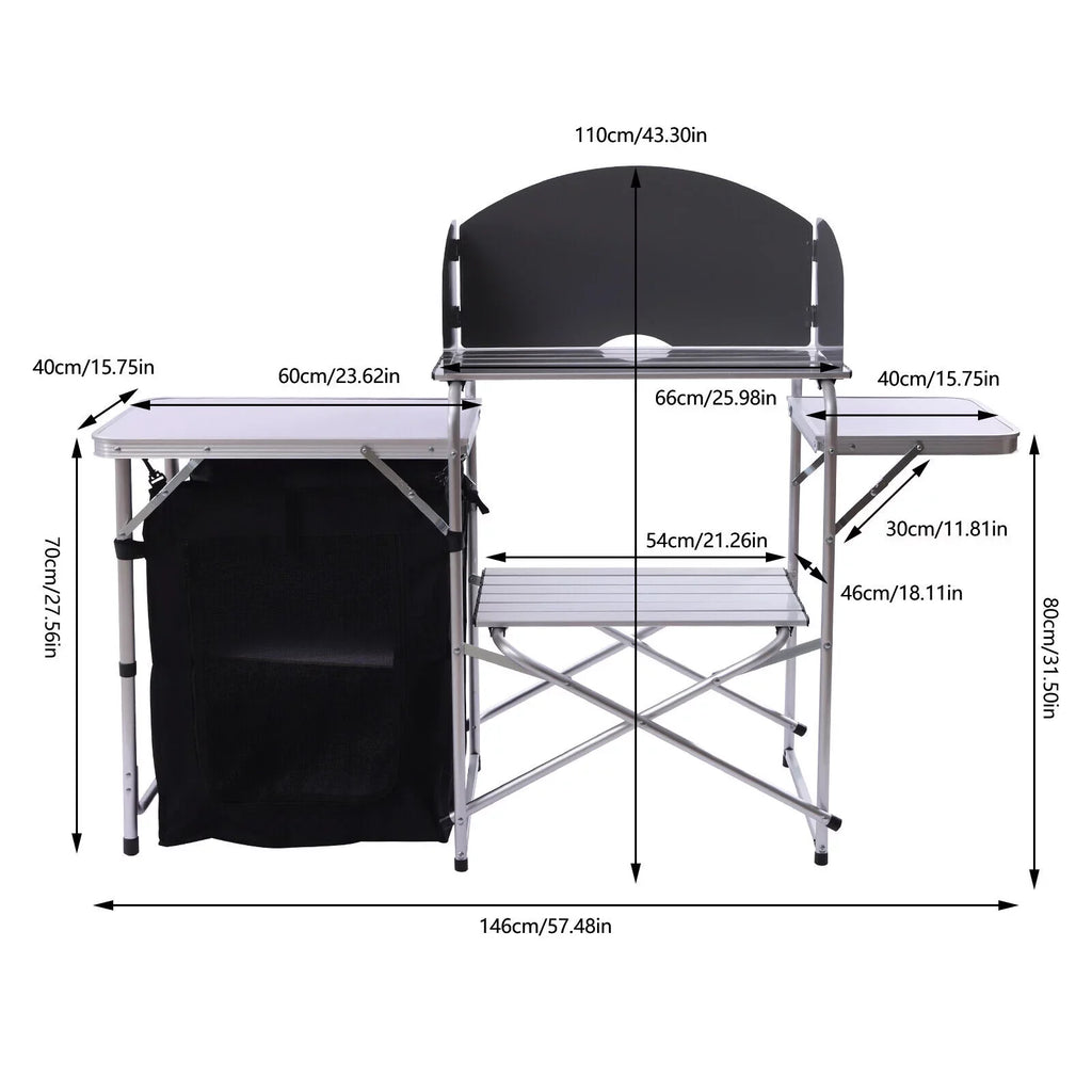 DENEST Folding Camping Kitchen Table Outdoor Cooking Table with Detachable Windscreen