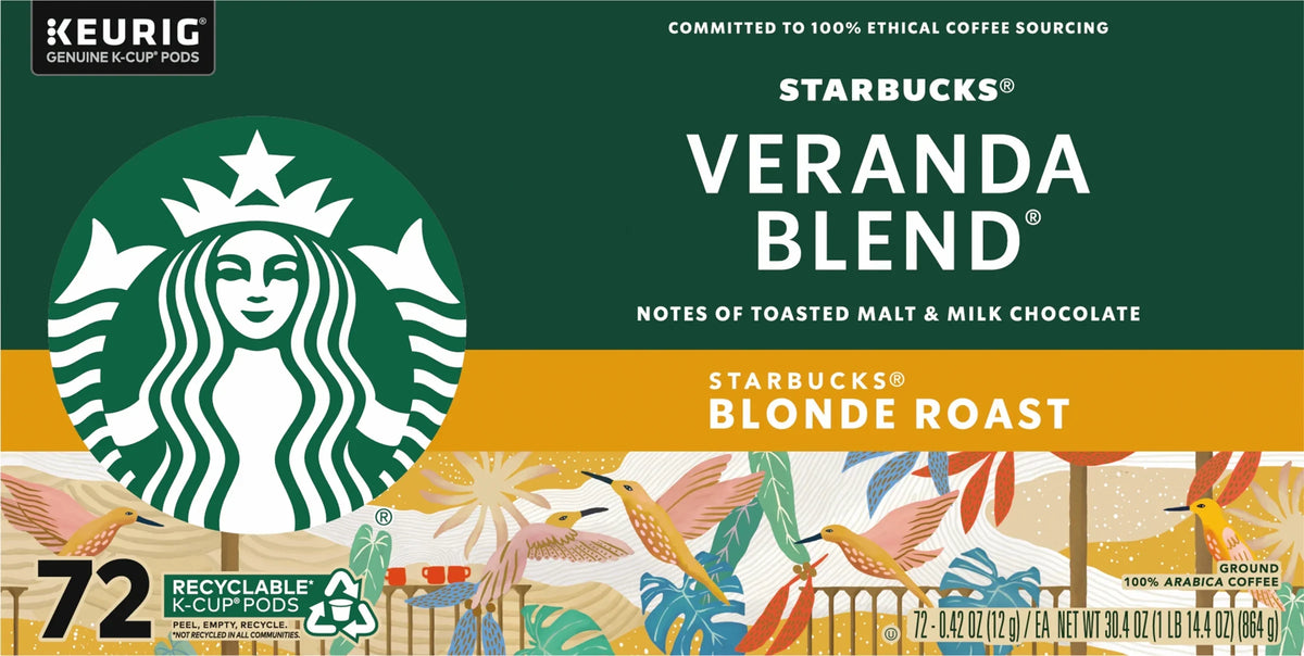 Starbucks Veranda Blend Light Roast K-Cup Pods for Keurig Brewers; 72 pods