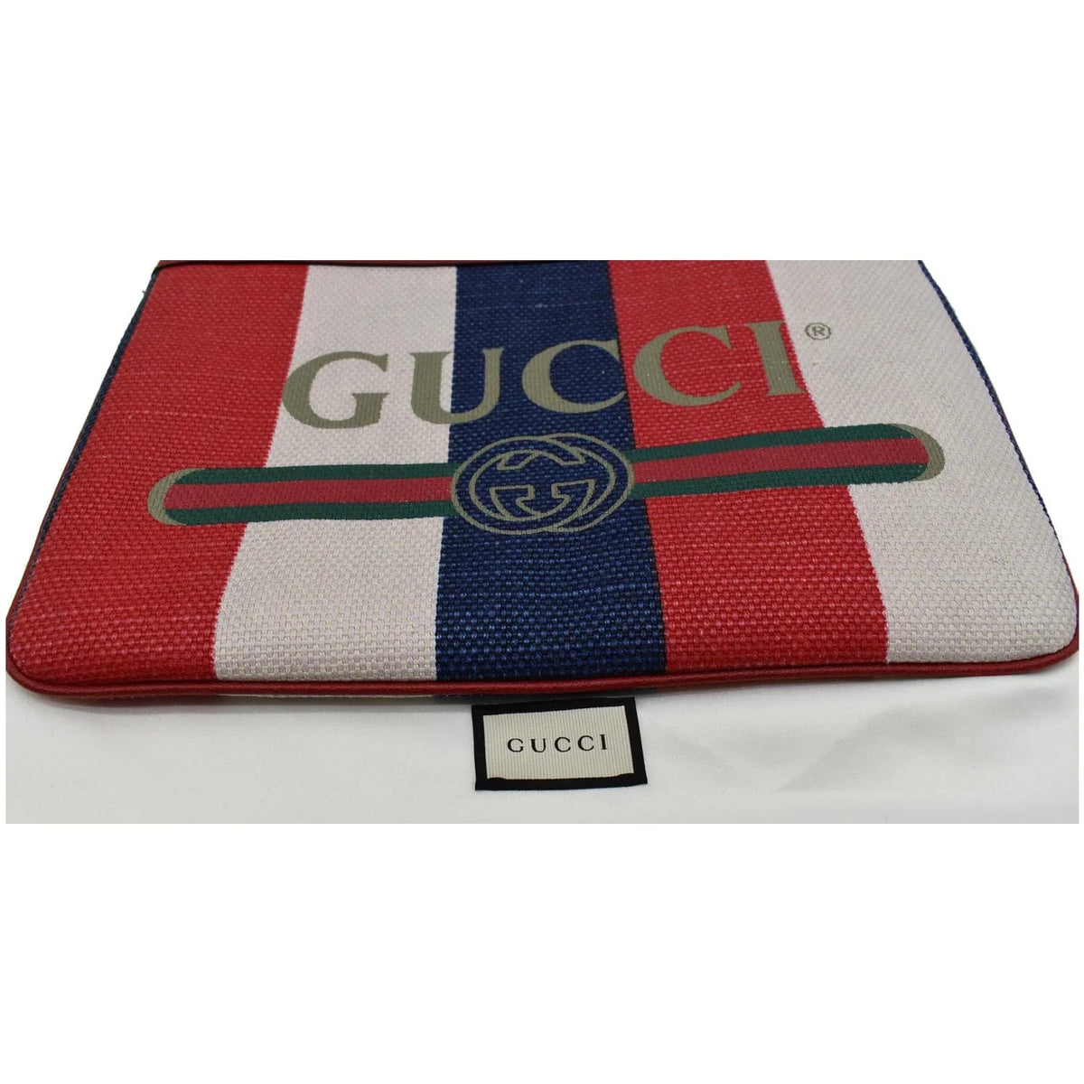 Pre-owned GUCCI Linea Merida Web Stripe Canvas Zip Pouch Multicolor 524788