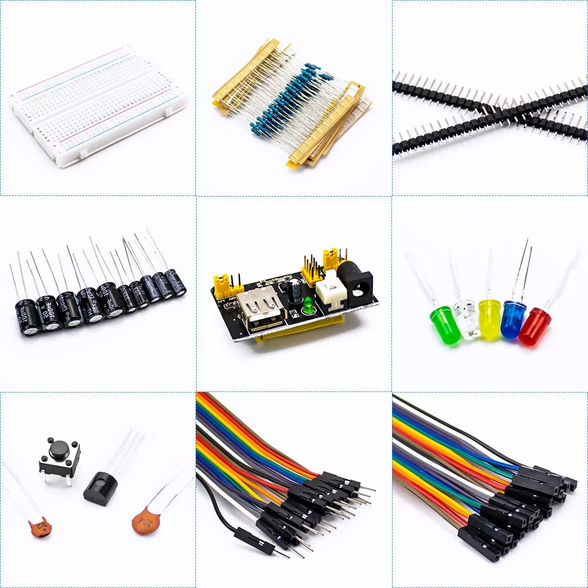 Electronic Fun Kit Bundle with Power Supply Module; Breadboard; Resistor; Capacitor; ; Potentiometer