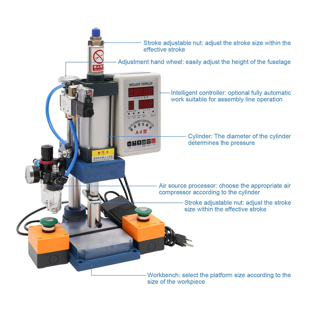 Wuzstar Pneumatic Punch Press Device; 440lbs Digital Double Control Desktop Punching Press Device