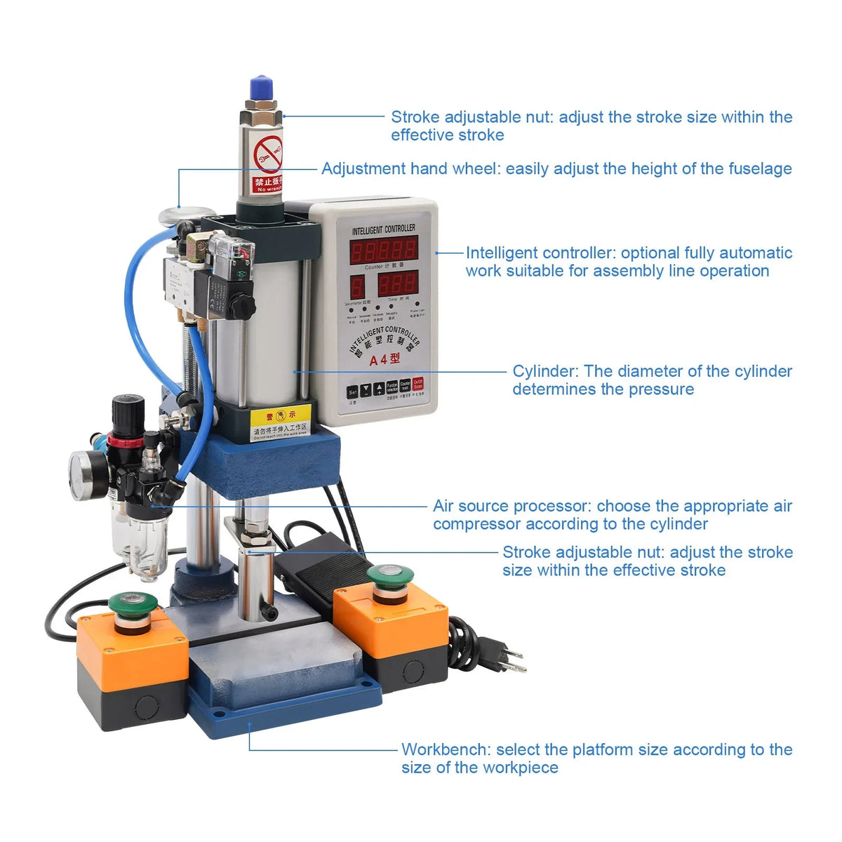 Wuzstar Pneumatic Punch Press Device; 440lbs Digital Double Control Desktop Punching Press Device