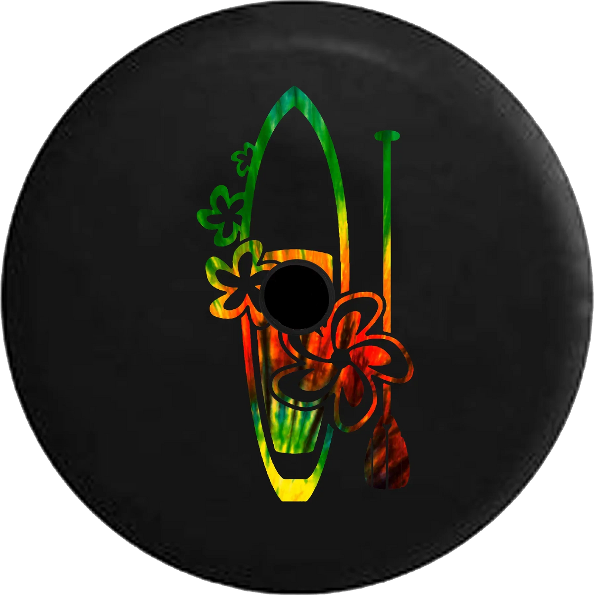 2018 2019 Wrangler JL Backup Camera Hawaiian Island Surfboard Tiedye Sea Ocean Beach Spare Tire Cover for Jeep RV 32 cm