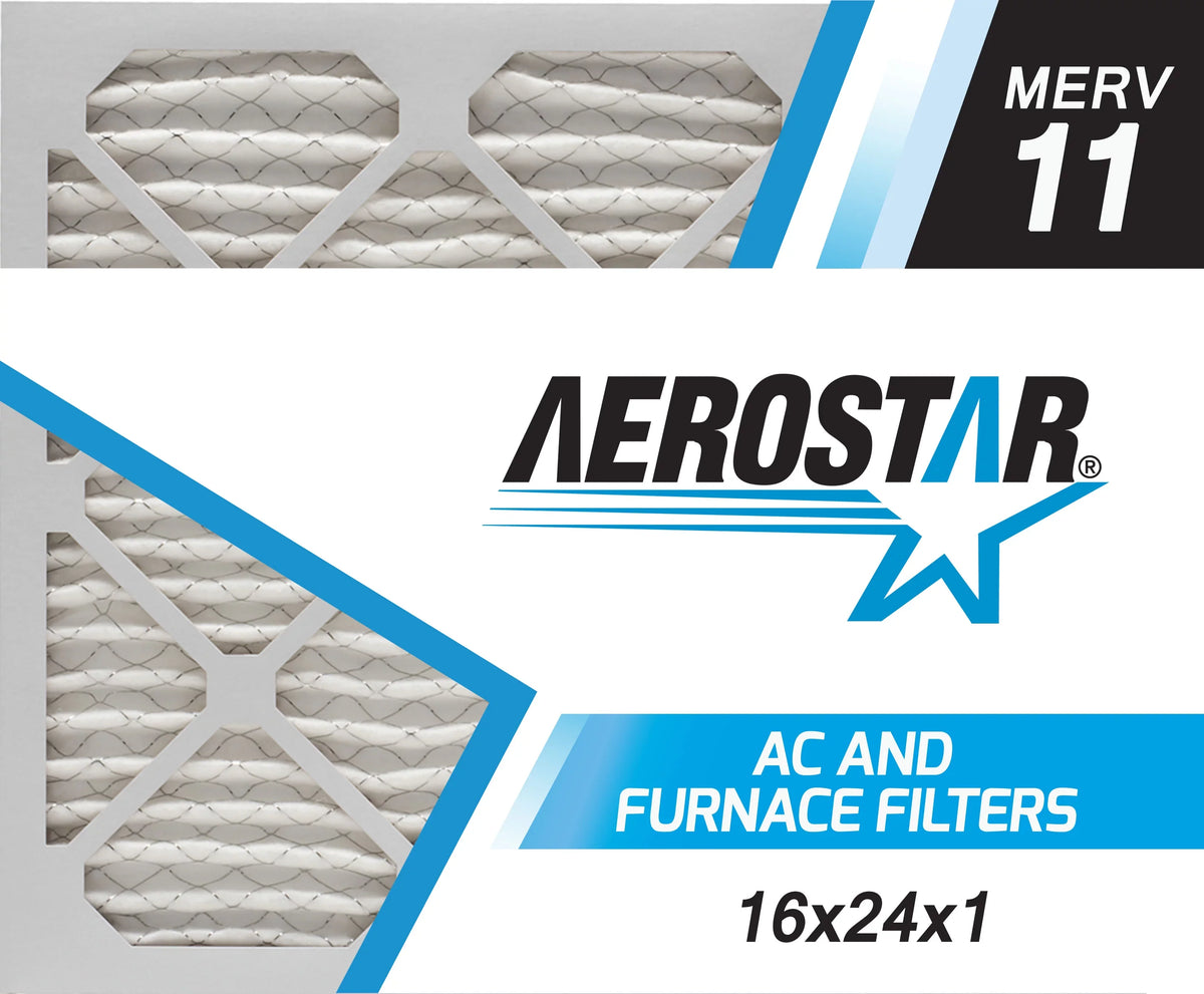 Aerostar 16x24x1 MERV 11; Pleated Air Filter; 16x24x1; Box of 4; Made in the USA