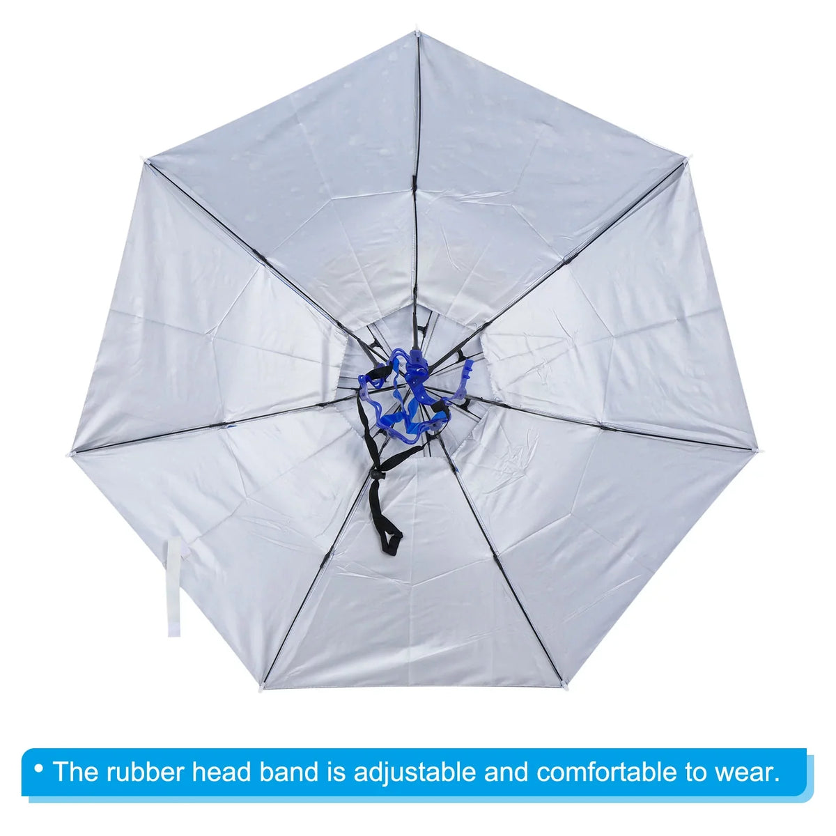 Uxcell OD 37.4" Umbrella Hat; Oxford Fabric Folding Double Layer Sun Rain Cap with Head Strip; Blue