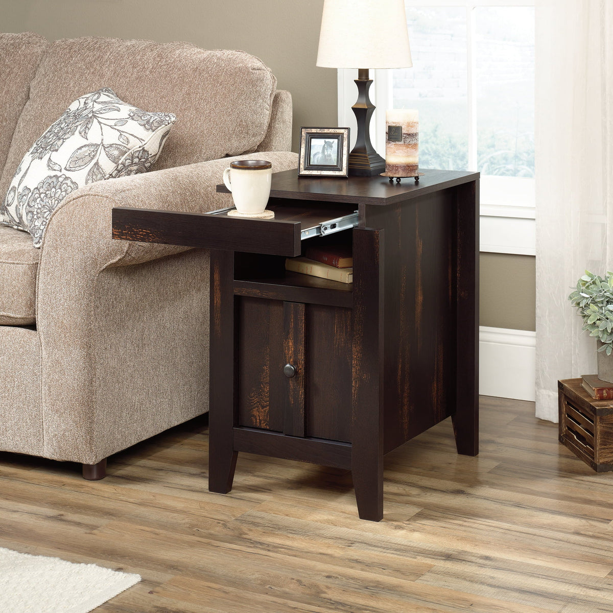 Sauder Dakota Pass End Table; Char Pine Finish