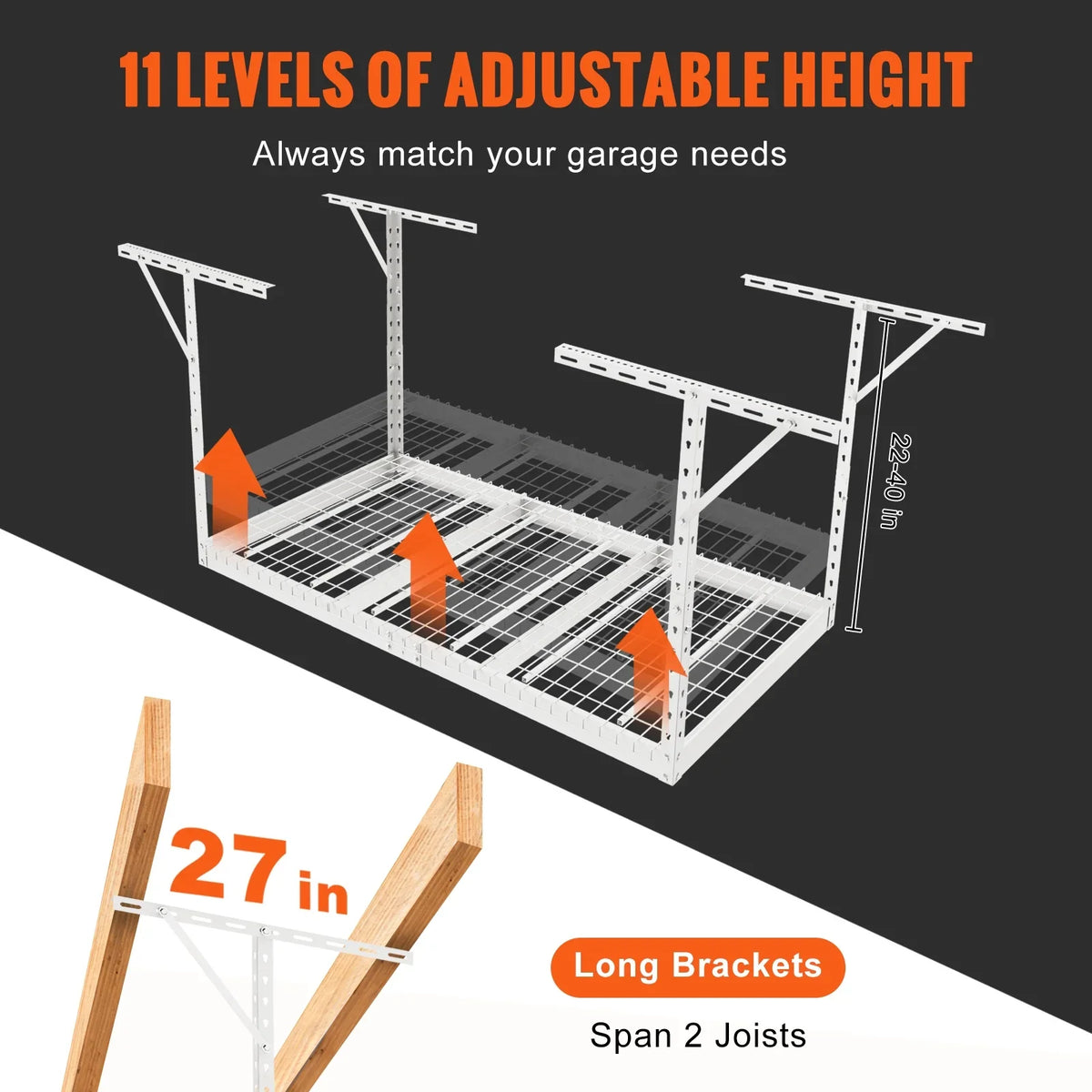 Overhead Adjustable Garage Storage Rack 36x72" Ceiling Rack 550lb White