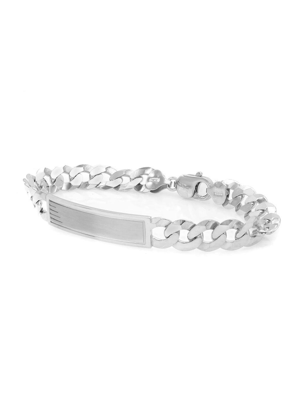 Curb Cuban Link Chain Mens ID Polished Bracelet 925 Sterling Silver 9 cmes