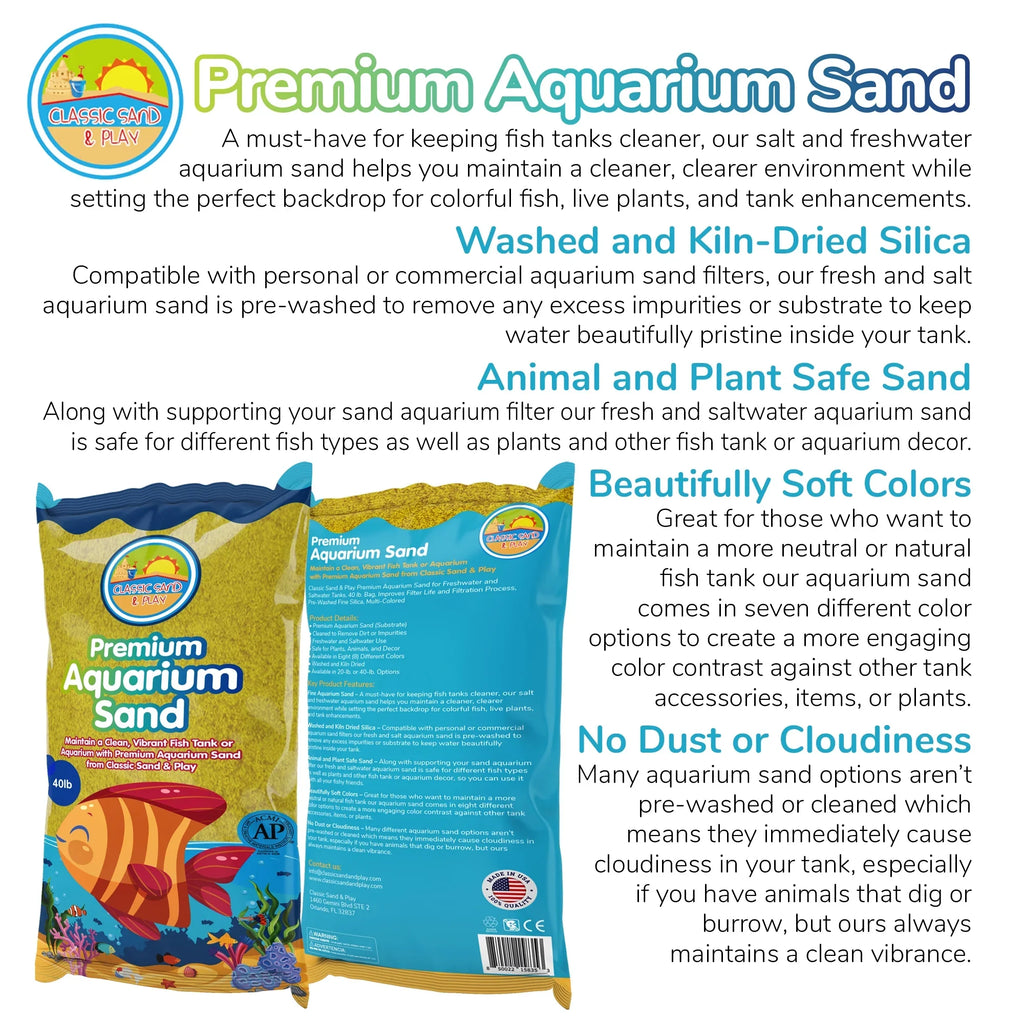 CLASSIC SAND & PLAY Natural Aquarium Sand for Freshwater and Saltwater Tanks; 40 lb. Yellow