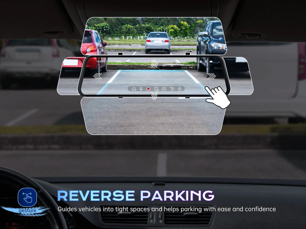 Pelsee P12 2.5K Mirror Dash Cam; 12'' 1440P QHD Front and Rear View Mirror Camera; Dual Dash Cam for Cars and Trucks; Night Vision; Voice Control; Parking Assistance; Reversing Assistance