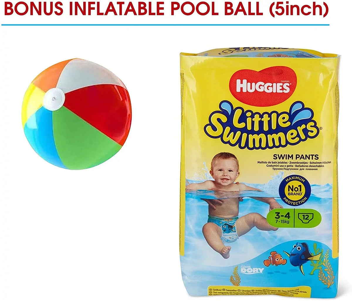 X-Small - Little Swimmers Disposable Swim Diapers; 7lb-18lb.; 12-Count Bonus Inflatable Pool Ball 5 inch
