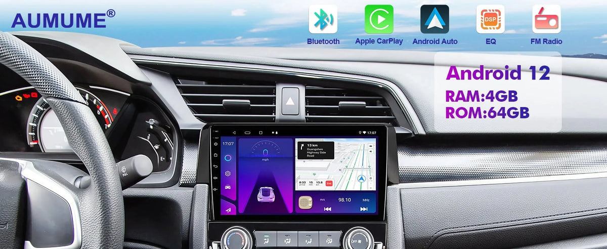 6+128G Android 12 Double Din Car Stereo for Honda Civic 2016-2020 with 9 millimeter Touchscreen Radio Built-in Wireless Carplay/Android Auto AUX-in SWC Backup Camera