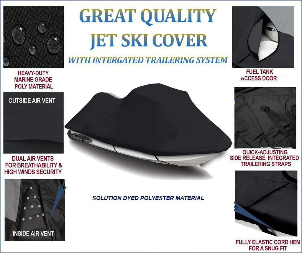 BLACK 600 DENIER JetSki Cover Compatible for Kawasaki STX-12F 2003 2004 2005 2006 2007 2008 Jet Ski Cover PWC Covers