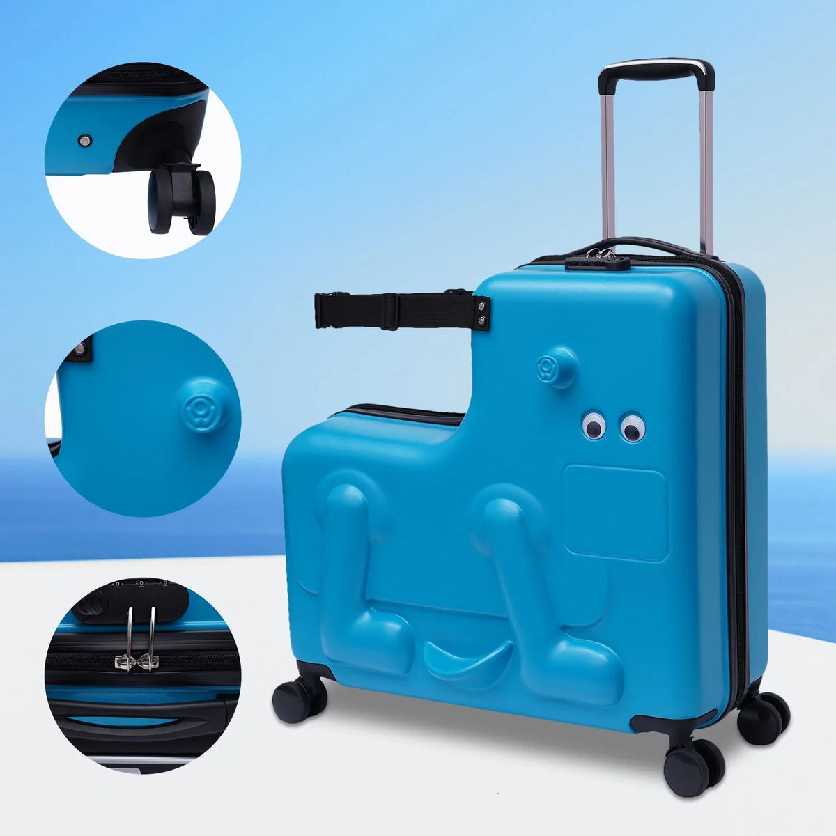 Wuzstar 24" Kid's Ride-on Travel Suitcase Portable Universal Wheel Liquidproof Luggage;ABS+PC Aged 4-12 Years