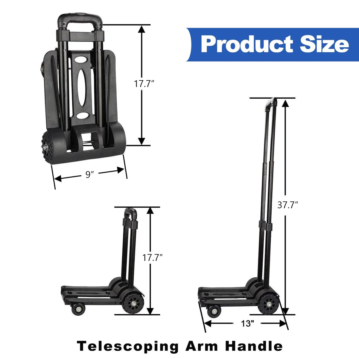 siisll Big Capacity Heavy Duty Folding Hand Truck Luggage Cart for Moving Lightweight Utility Cart for Luggage Folding Cart with Wheels Collapsible Platform Cart for Home; Office and Travel Use. Black