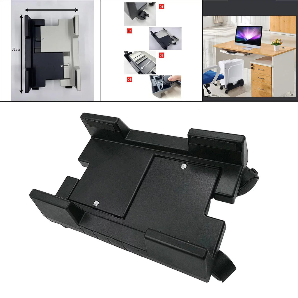 CPU Holder Mobile Computer Stand ;Rolls for Premium Fits Most Computer Cases ; Felts Pads on Clamps Black
