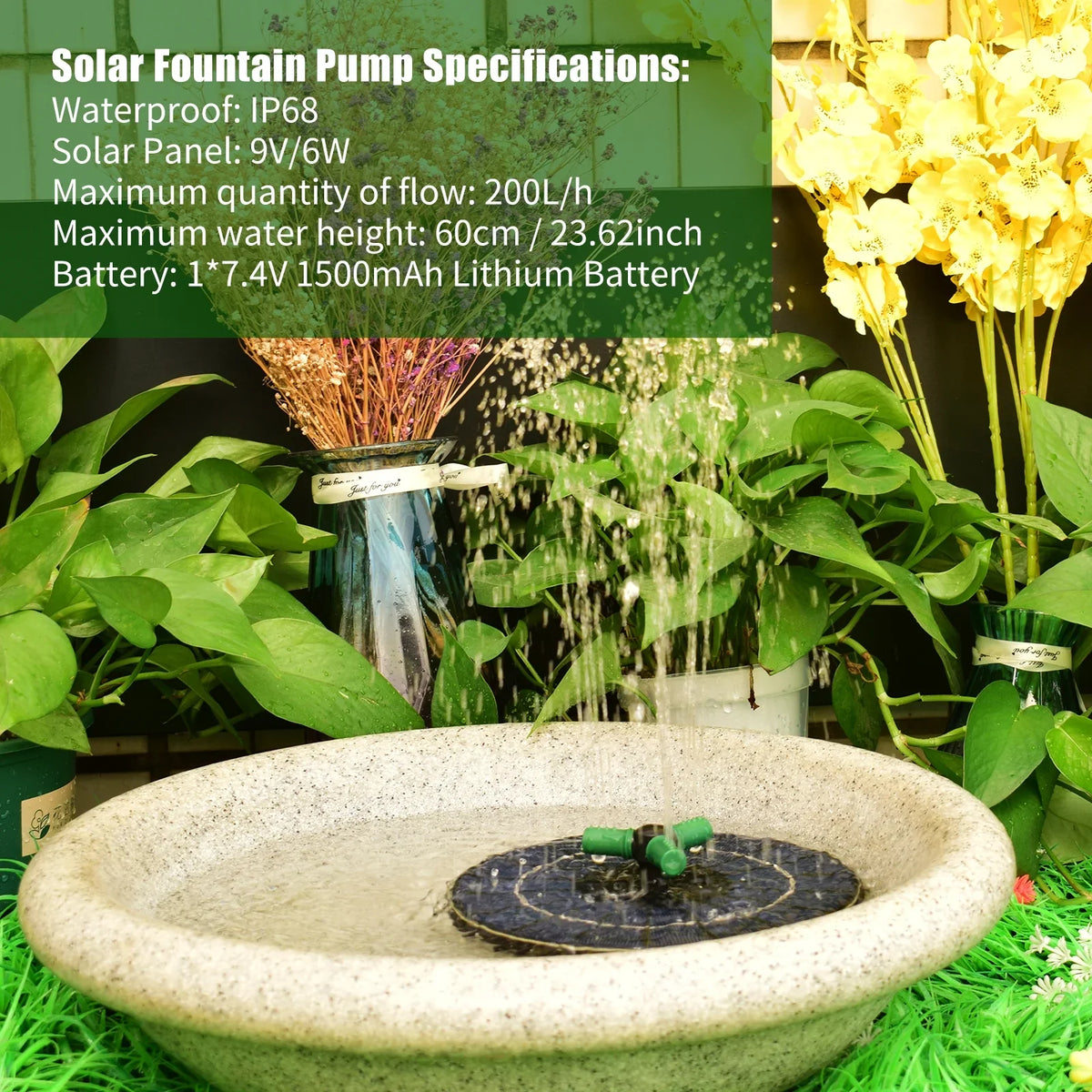 fountain;Led Solar Pump With Battery Auto-shut Off With Battery Auto-shut Off 9 foot 9 foot Bath Nozzle Led Solar 6w Auto-shut Off 9 With Rotatable Nozzle Solar Pump Yaliya Qisuo