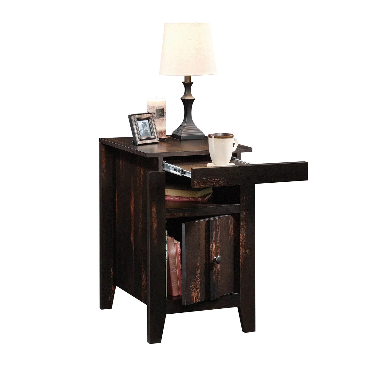 Sauder Dakota Pass End Table; Char Pine Finish