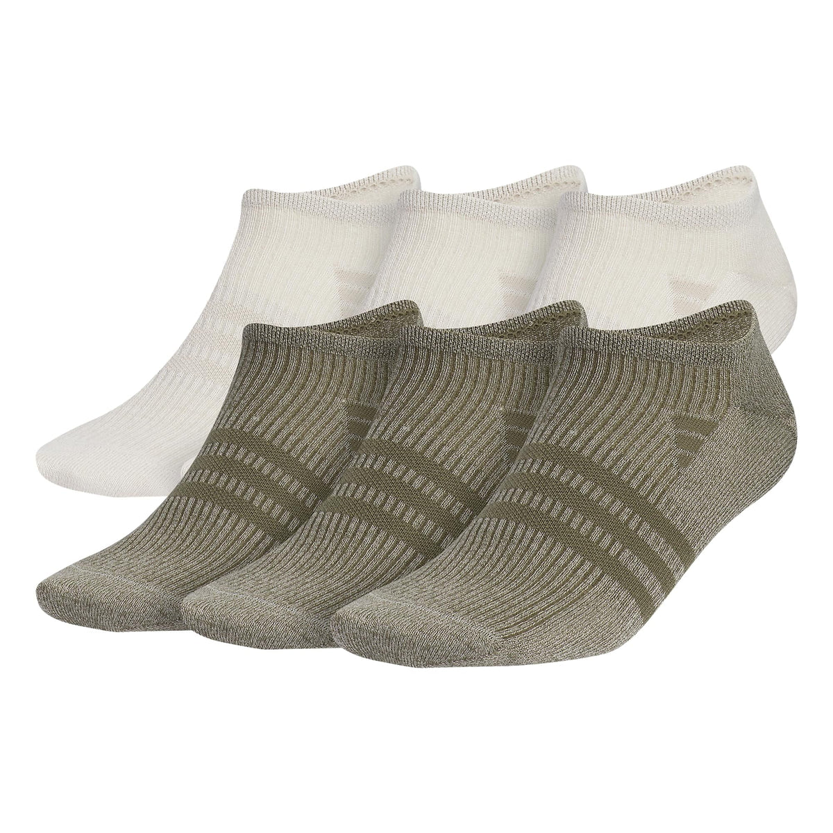 adidas Men's Superlite 3.0 No Show Socks Low-Profile fit; Arch-Compression and Lightweight Breathable Construction (6-Pair); Off White/Putty Grey/Olive Strata Green; Large