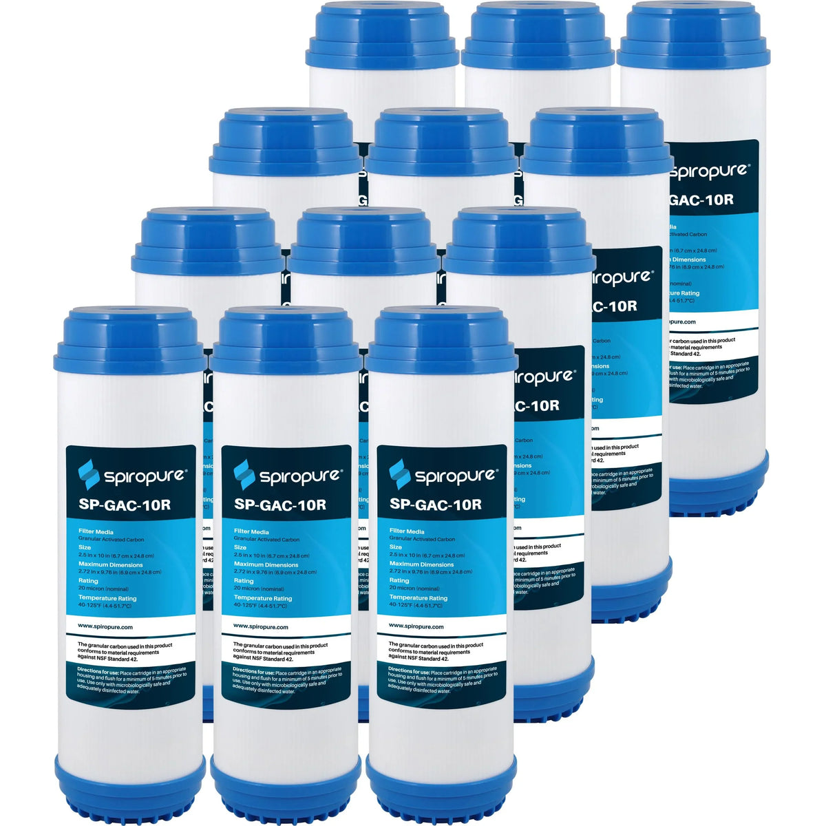 SpiroPure SP-GAC-10R 10x2.5 20 Micron Coconut Shell Granular Activated Carbon (GAC) Filter Cartridge CC-10 155155-43 (Case of 12)