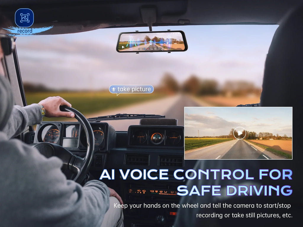 Pelsee P12 2.5K Mirror Dash Cam; 12'' 1440P QHD Front and Rear View Mirror Camera; Dual Dash Cam for Cars and Trucks; Night Vision; Voice Control; Parking Assistance; Reversing Assistance