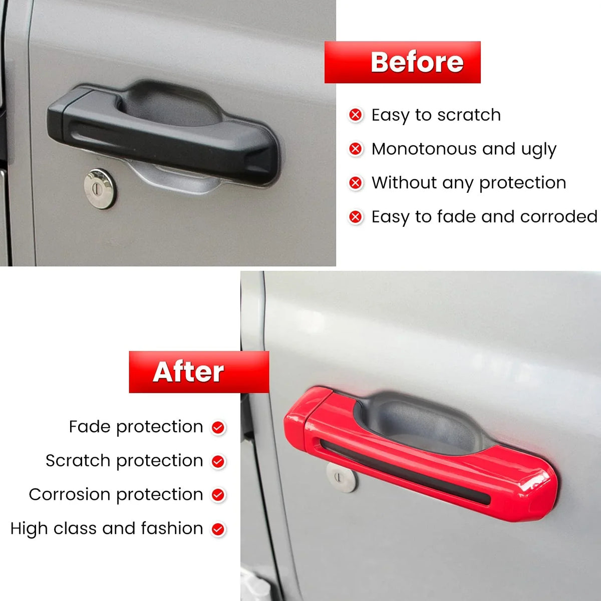 E-cowlboy Door Handle Inserts Cover Trim+Tailgate Handle Cover for 2018-2022 Jeep Wrangler JL JLU Sports Sahara Freedom Rubicon Unlimited Gladiator JT 2-Door & 4-Door Exterior Accessories (Red 5PCS)