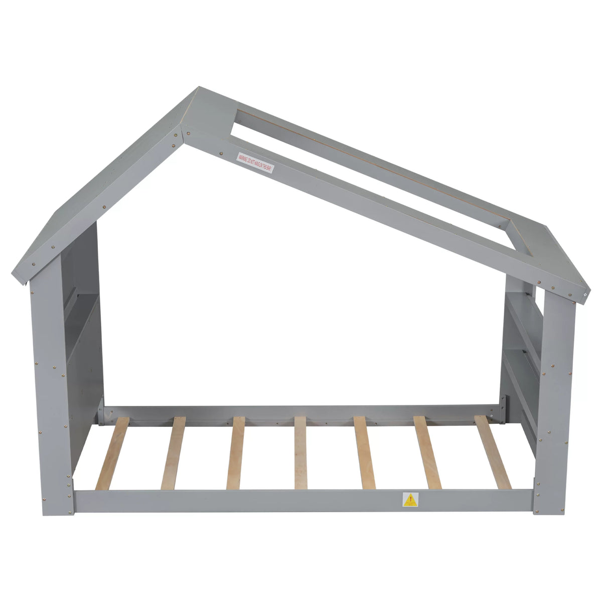 Twin House Floor Bed with Roof Window; LED Light;Gray