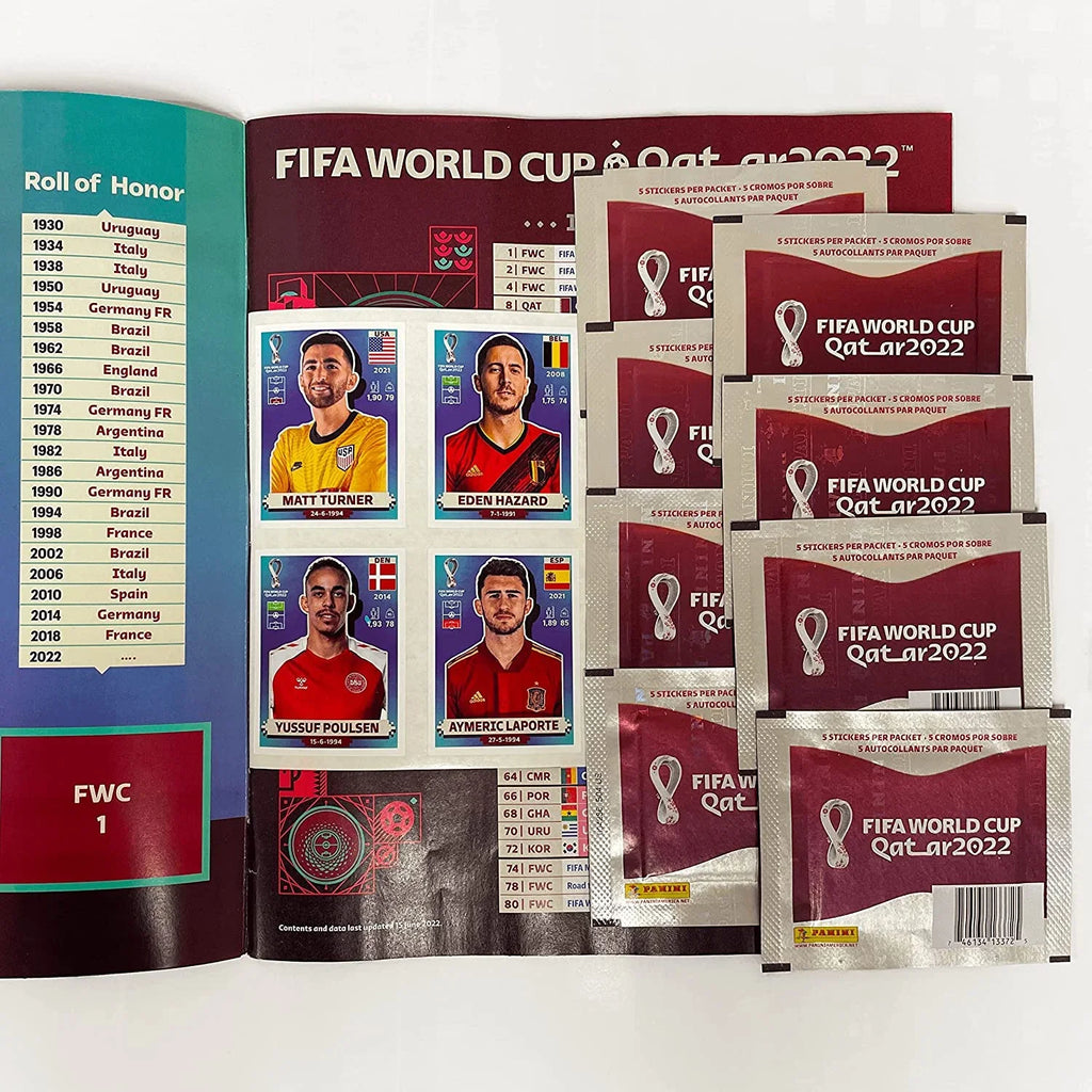 2022 Panini FIFA World Cup Stickers - Mega Starter Pack (Album + 50 Stickers Total) (US Version) 8 Sticker Packs + 10 Stickers Inside The Album