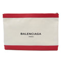 Pre-Owned Balenciaga 373840 Women's Leather;Canvas Clutch Bag;Pouch Beige;Red Color (Good)