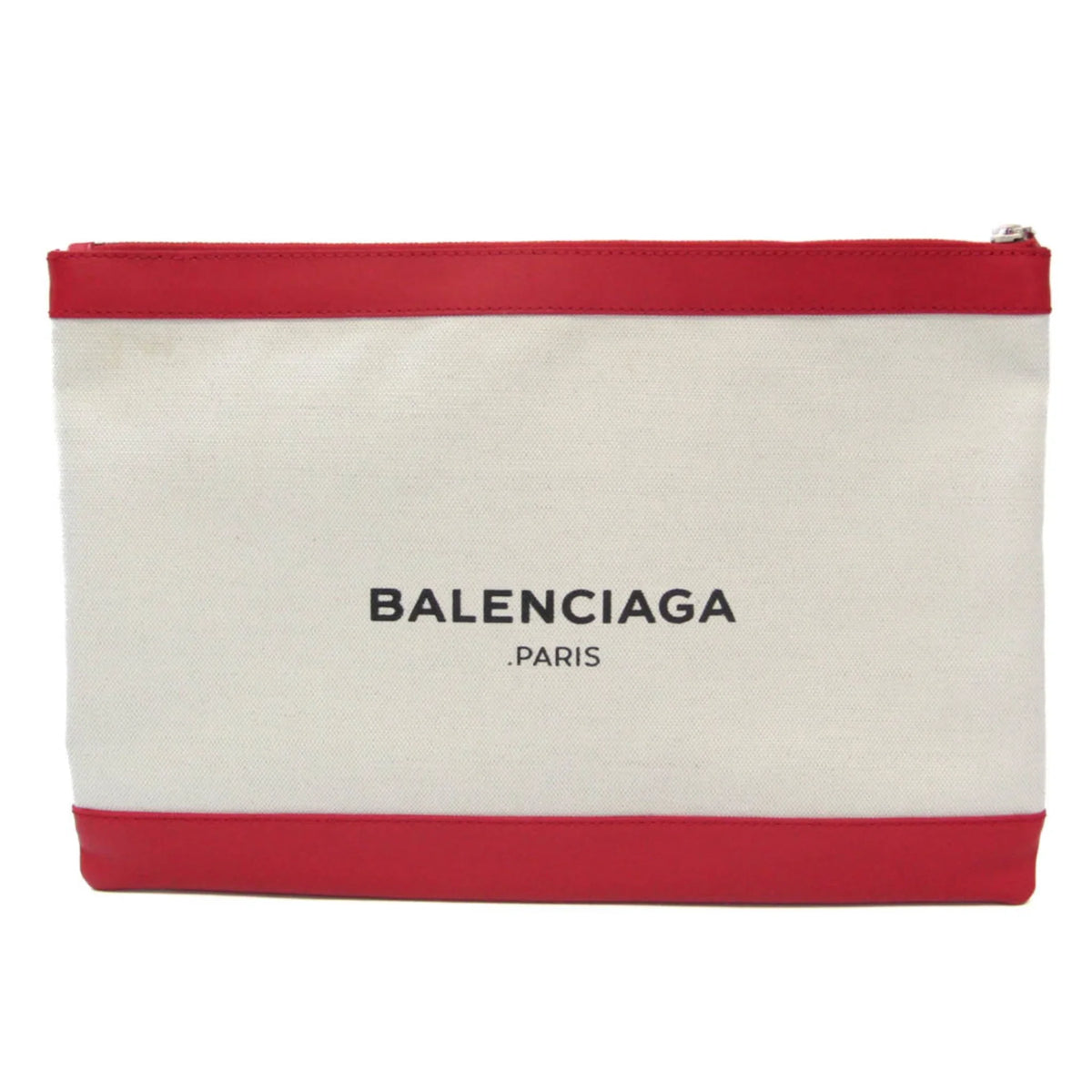 Pre-Owned Balenciaga 373840 Women's Leather;Canvas Clutch Bag;Pouch Beige;Red Color (Good)