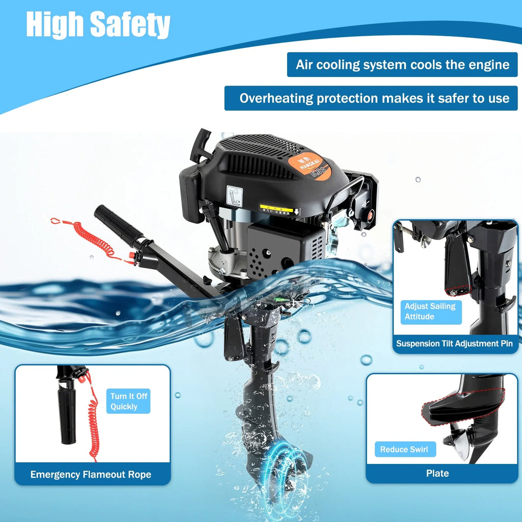 Fichiouy 6 HP 4 Stroke Outboard Motor Engine Tiller Shaft Boat Engine Air Cooling 2500rpm with CDI Air Cooling System 1:1.5