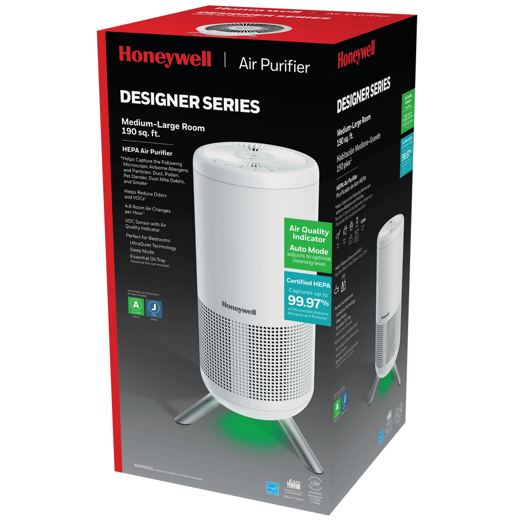 Honeywell Designer Series HEPA Air Purifier Tower; 190 sq ft; White; HPA830W