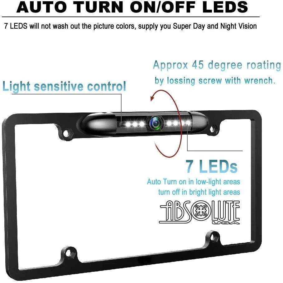 Absolute CAM2100S Chrome License Plate License Plate Backup HD Camera; Rear View Camera 170° Viewing Angle Universal Night Vision Fluidproof High Sensitive 8 Bright LED Reversing Car Camera