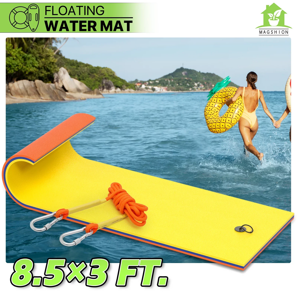 Magshion 9' x 3' Floating Mat; 3-Layer Tear-Resistant XPE Foam Floating Pad Lily Pad for Pool Lake River Ocean Outdoor Activities; Yellow