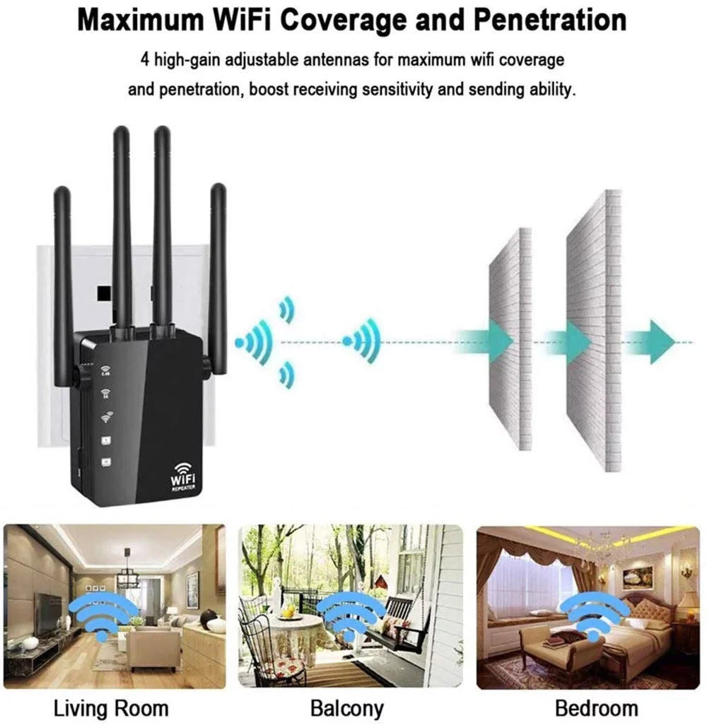 "Happyline" WiFi Range Extender 1200Mbps WiFi Repeater Wireless Signal Booster; 2.4 & 5GHz Dual Band WiFi Extender with Gigabit Ethernet Port; Extend WiFi Signal to Smart Home & Alexa Devices