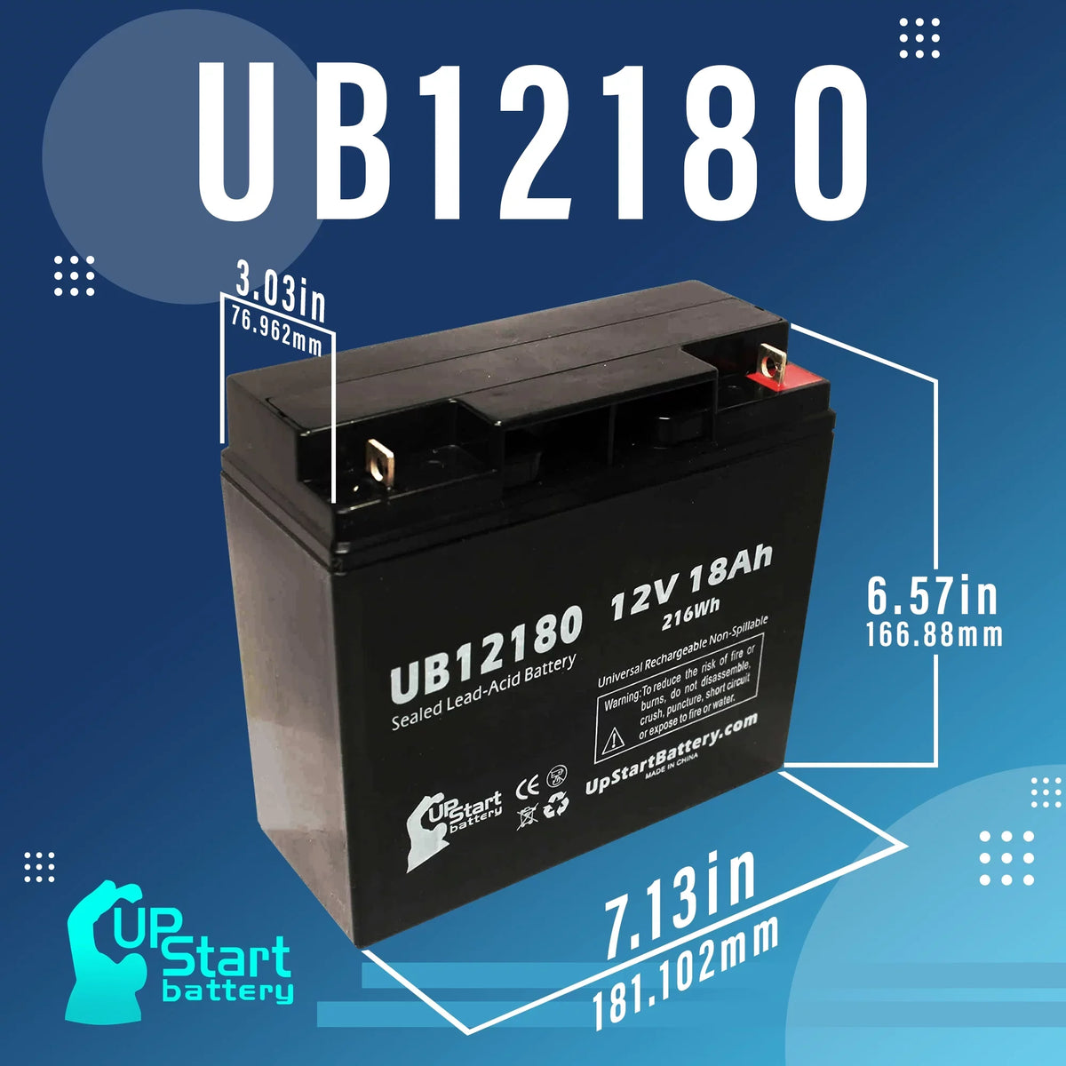 Compatible EAGLE PICHER BATTERIES CFP12V18UPS Battery - Replacement UB12180 Universal Sealed Lead Acid Battery (12V; 18Ah; 18000mAh; T4 Terminal; AGM; SLA)