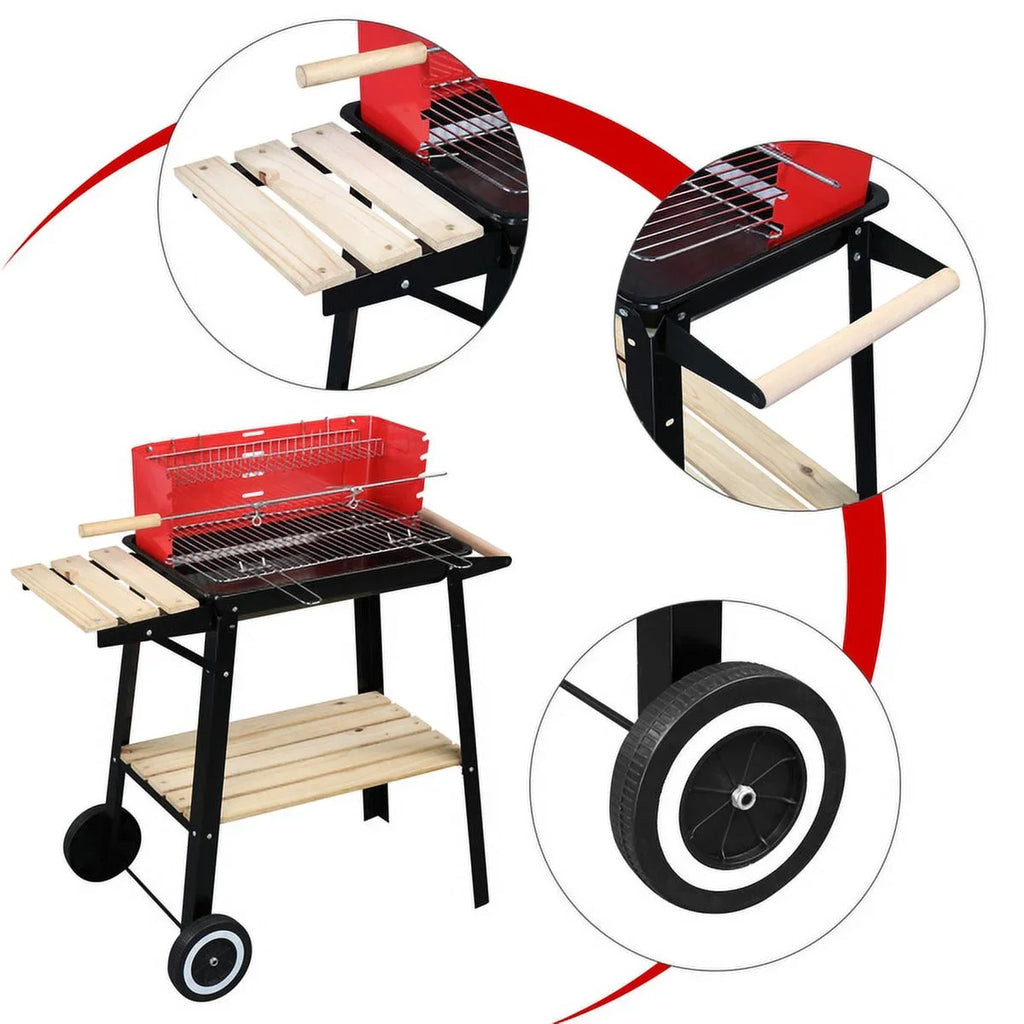 27 foot Portable Charcoal Grill with Wheels for Outdoor Cooking Barbecue Camping BBQ Coal Grill Heavy Duty Square for Small Patio Backyard