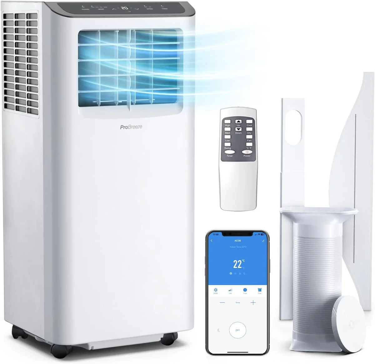 QCAI 4 in 1 Portable Air Conditioner for Room 10000 BTU 450SqFt Air Conditioning Unit; Smart Air Conditioner with Fan; Dehumidifier; Night; Timer; Window Venting Kit; Wifi Portable AC Unit