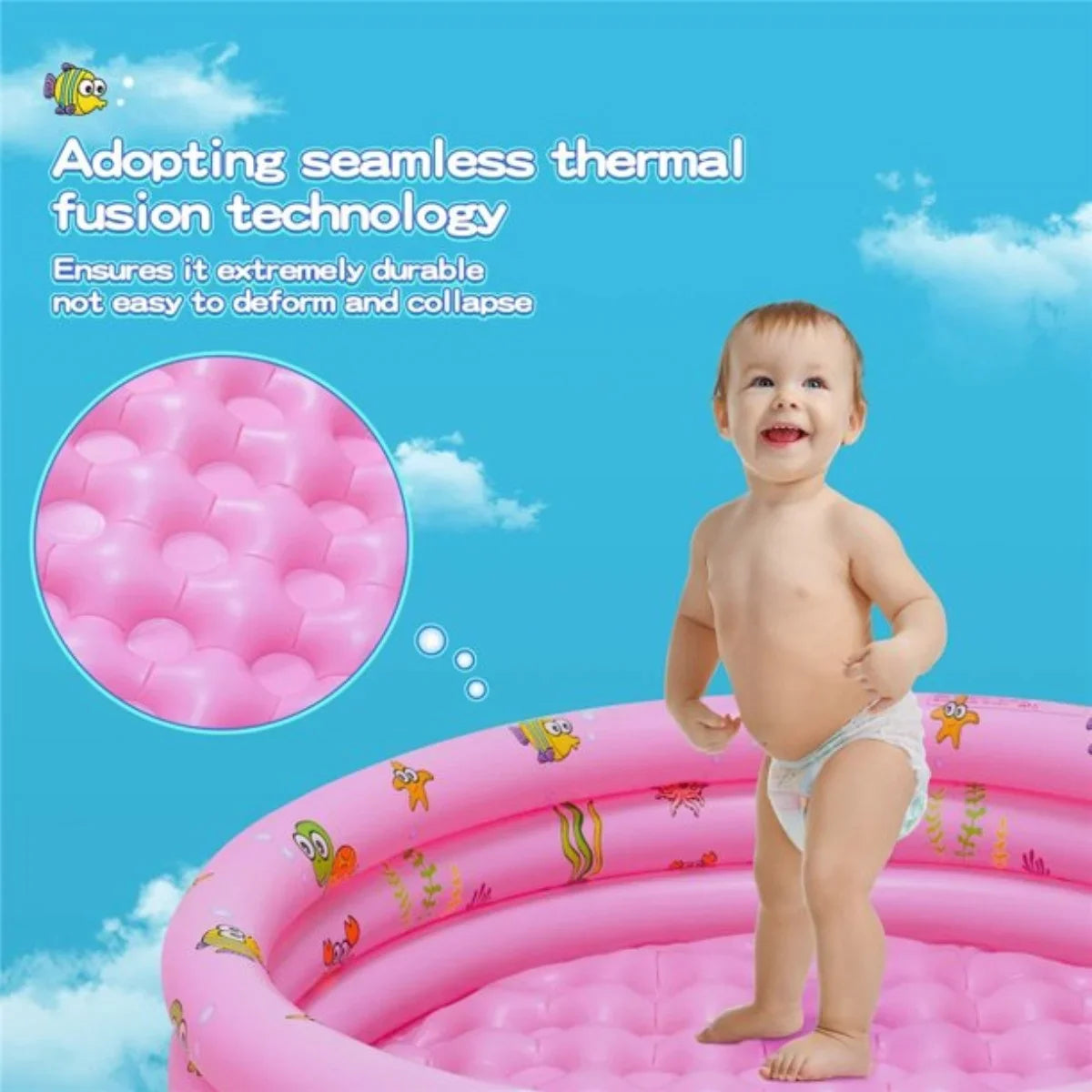 Inflatable Baby Pool;Swimming Pool for Kids;Toddler 3 Rings Blow Up Round Padding Pool for Babies Outside Family 51"x13" (Pink)
