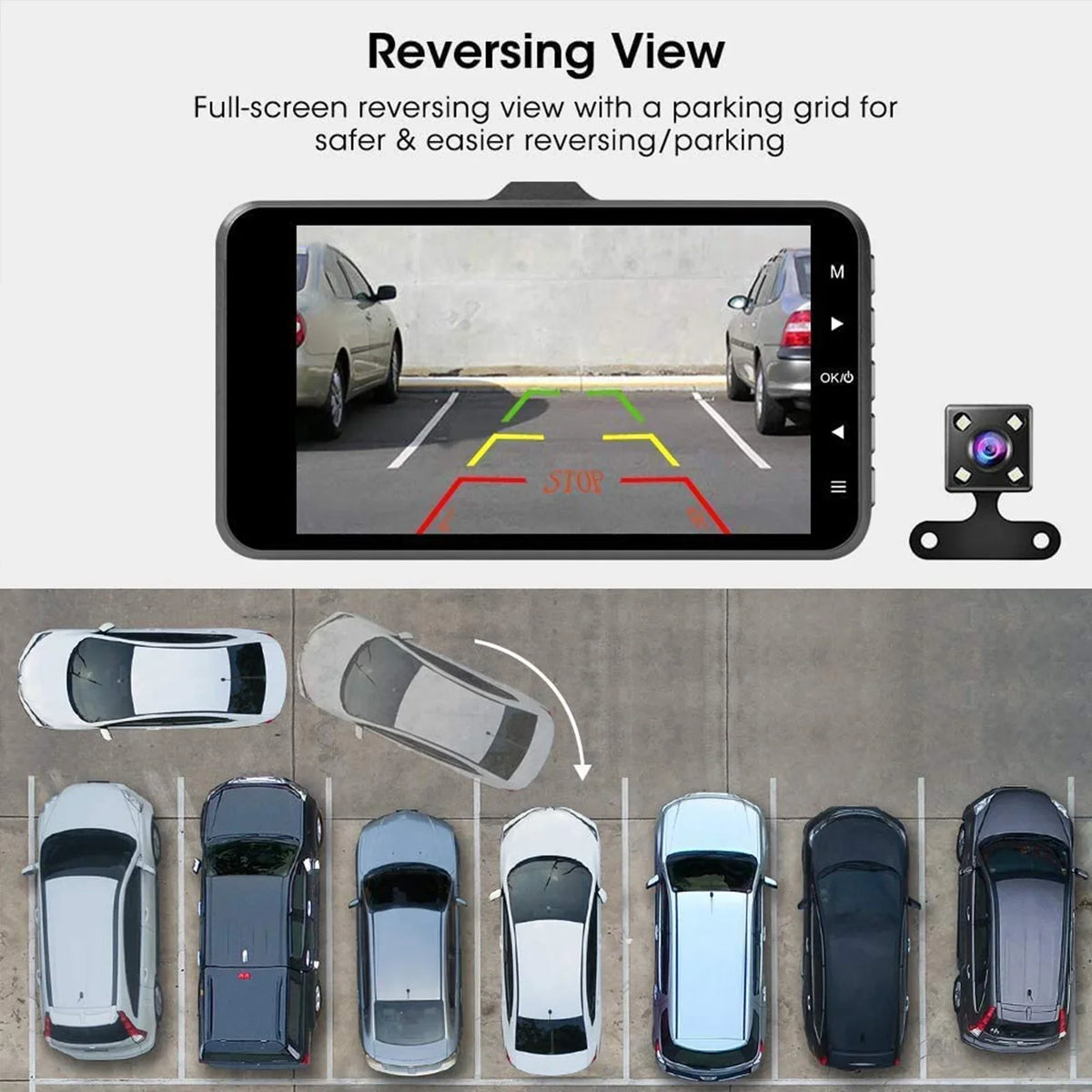 ABASK Q40S Dashcam Front and Rear 1080P FHD - 170° Wide Angle - 4 inch Screen - Reverse Parking Assistance; G-Sensor; Loop Recording; Parking Monitor; Motion Detection; WDR - With 32GB Card