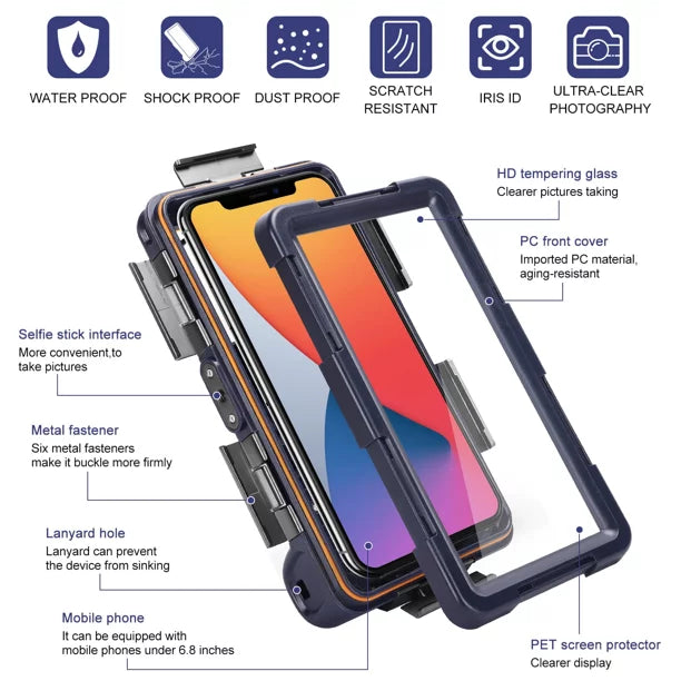 UrbanX Professional [15m/50ft] Swimming Diving Surfing Snorkeling Photo Video Liquidproof Protective Case Underwater Housing for Panasonic Eluga A2 And all Phones Up to 6.9 millimeter LCD with Lanyard
