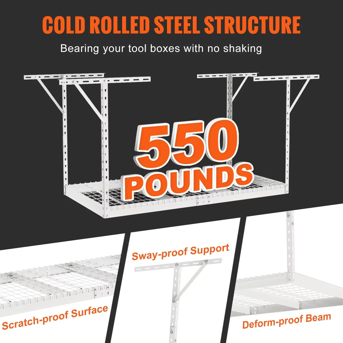 Overhead Adjustable Garage Storage Rack 36x72" Ceiling Rack 550lb White